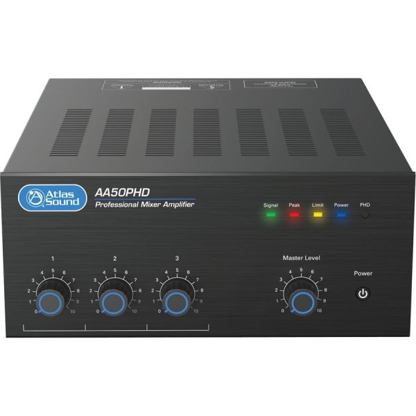 AtlasIED AA50PHD Amplifier - 50 W RMS - 3 Channel - Black - Multizone - 0.5% THD - 50 Hz to 15 kHz - 150 W