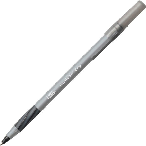 BIC Round Stic Grip Ballpoint Pen - Medium Pen Point - 1.2 mm Pen Point Size - Black - Brass Tip - 36 / Box