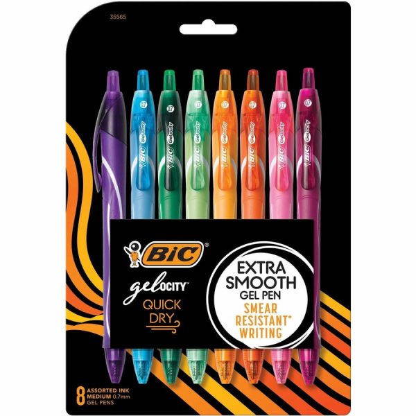 BIC America Gel-ocity Gel Pen - Medium Pen Point - 0.7 mm Pen Point Size - Retractable - Assorted Gel-based Ink - 8 Pack