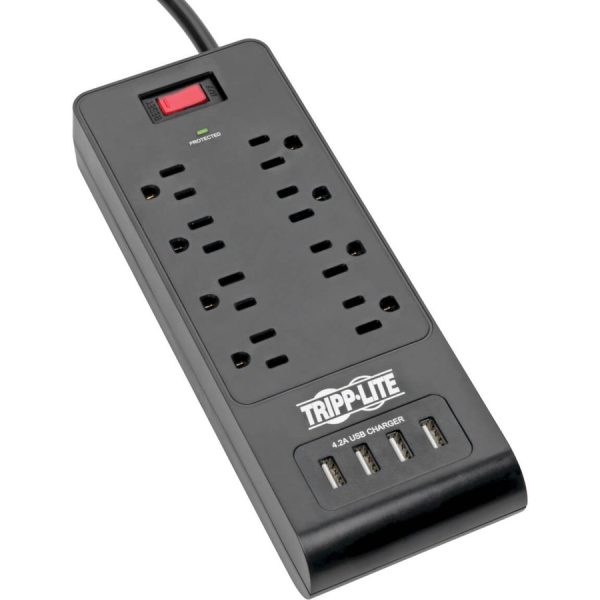 Tripp Lite Surge Protector Power Strip 8-Outlets 4 USB Ports 6ft Cord Black