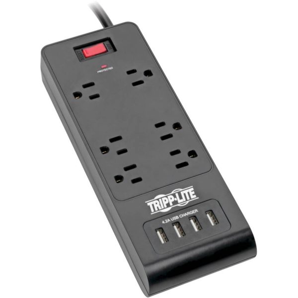 Tripp Lite Surge Protector Power Strip 6-Outlets 4 USB Ports 6ft Cord Black