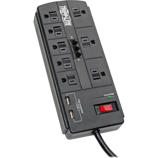 Tripp Lite Surge Protector 8-Outlet 2 USB Charging Ports Tel/Modem 8ft Cord