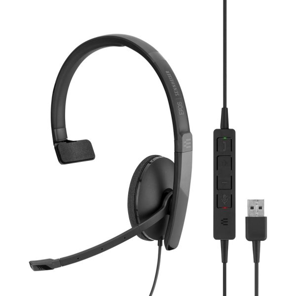 EPOS | SENNHEISER SC 130 USB - Mono - USB - Wired - 20 Hz - 20 kHz - Over-the-head - Monaural - Supra-aural - Noise Cancelling Microphone - Black, White