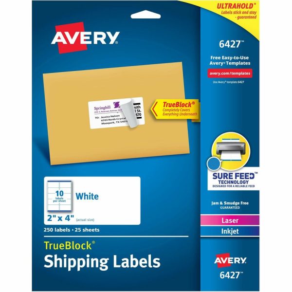 Avery® Easy Peel White Shipping Labels - Permanent Adhesive - Rectangle - Laser, Inkjet - White - Paper - 10 / Sheet - 125 Total Sheets - 1250 Total Label(s) - 5 / Carton