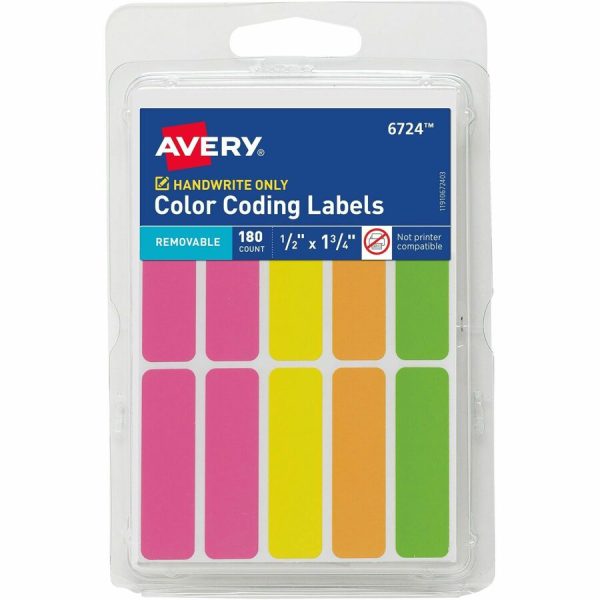 Avery® Removable Labels, 1/2" x 1-3/4" , Neon, 180 Total (6724)