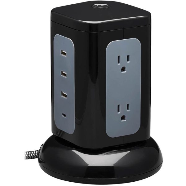 Tripp Lite Surge Protector Tower 6-Outlet 3x USB-A 1x USB C 8ft Cord Black