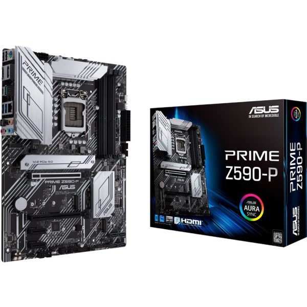 Asus Prime Z590-P Desktop Motherboard - Intel Z590 Chipset - Socket LGA-1200 - Intel Optane Memory Ready - ATX - Pentium Gold, Celeron, Core i5, Core i7, Core i9, Core i3 Processor Supported - 128 GB DDR4 SDRAM Maximum RAM - DIMM, UDIMM - 4 x Memory Slots - HDMI - DisplayPort - 6 x SATA Interfaces