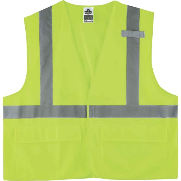 GloWear 8225HL Type R Class 2 Standard Solid Vest - Pocket, Mic Tab, Reflective - 2-Xtra Large/3-Xtra Large Size - Hook & Loop Closure - Fabric, Polyester - Lime - 1 Each