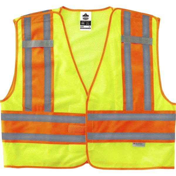 GloWear 8245PSV Type P Class 2 Public Safety Vest - Reflective, Pocket, Mic Tab, Two-tone - Large/Extra Large Size - Hook & Loop Closure - Poly, Poly - Lime - 1 Each