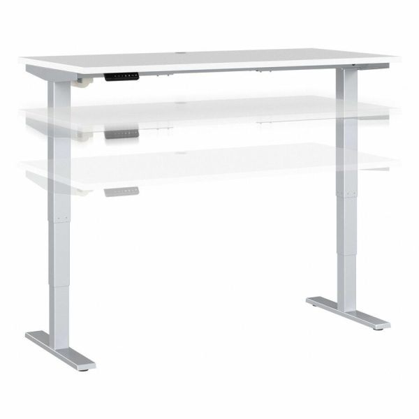 Bush Business Furniture Move 40 Series 60w X 30d Electric Height Adjustable Standing Desk - White Rectangle Top - Silver T-shaped Base x 59.45" Table Top Width x 29.37" Table Top Depth - 48.24" Height - Thermofused Laminate (TFL) Top Material