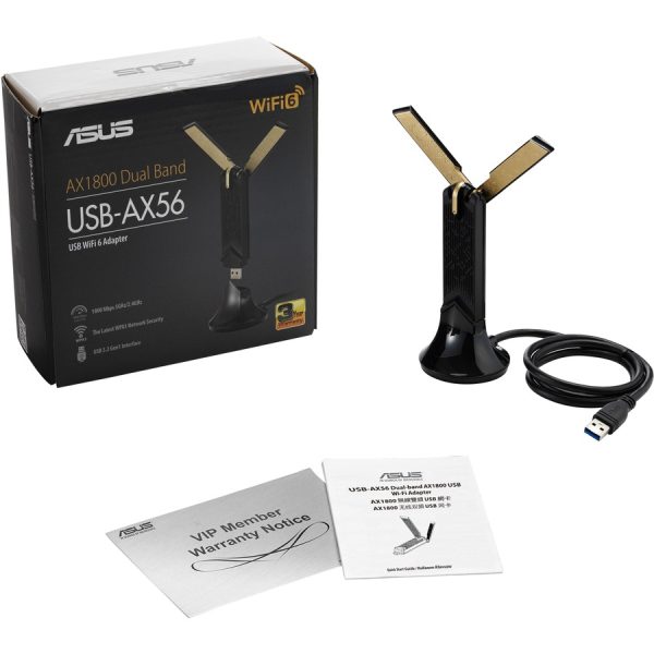 Asus USB-AX56 IEEE 802.11ax Dual Band Wi-Fi Adapter for Computer/Notebook - USB Type A - 1.76 Gbit/s - 2.40 GHz ISM - 5 GHz UNII - External