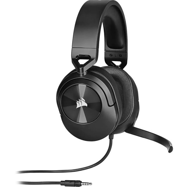 Corsair HS55 STEREO Wired Gaming Headset - Carbon - Stereo - Mini-phone (3.5mm) - Wired - 32 Ohm - 20 Hz - 20 kHz - Over-the-head - Binaural - Circumaural - 5.91 ft Cable - Omni-directional, Uni-directional Microphone - Noise Canceling - Black