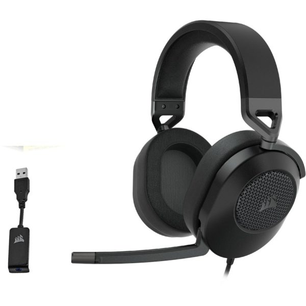 Corsair HS65 SURROUND Wired Gaming Headset - Carbon - Mini-phone (3.5mm) - Wired - 32 Ohm - 20 Hz - 20 kHz - On-ear - Binaural - 0.07" Cable - Omni-directional Microphone - Carbon Black