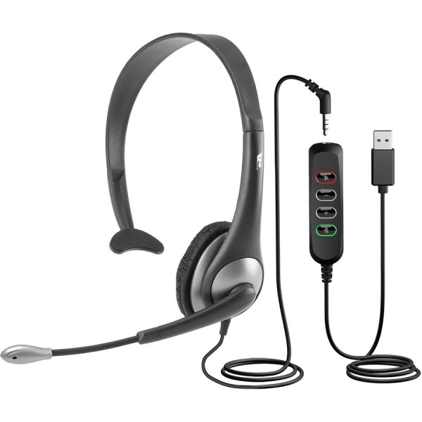 Cyber Acoustics Mono 3.5mm And USB Controller Headset - Stereo - Mini-phone (3.5mm), USB - Wired - 32 Ohm - 20 Hz - 20 kHz - Over-the-head - Monaural - Ear-cup - 7 ft Cable - Uni-directional, Noise Cancelling Microphone - Black