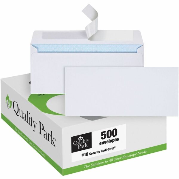 Quality Park No. 10 Security Tinted Business Envelopes with Redi-Strip® Closure - Security - #10 - 9 1/2" Width x 4 1/8" Length - 24 lb - Self-sealing - Wove - 500 / Box - White