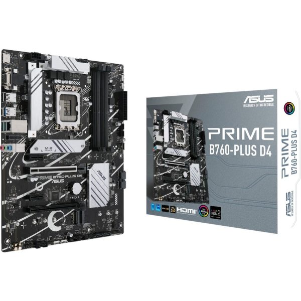 Asus Prime B760-PLUSD4 Desktop Motherboard - Intel B760 Chipset - Socket LGA-1700 - ATX - Pentium Gold, Celeron, Core Processor Supported - 128 GB DDR4 SDRAM Maximum RAM - DIMM, UDIMM - 4 x Memory Slots - Gigabit Ethernet - HDMI - DisplayPort - 4 x SATA Interfaces