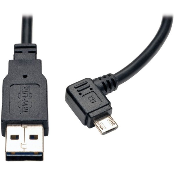 Tripp Lite Reversible USB Charge Cable A to Right Angle 5-Pin Micro B 3'