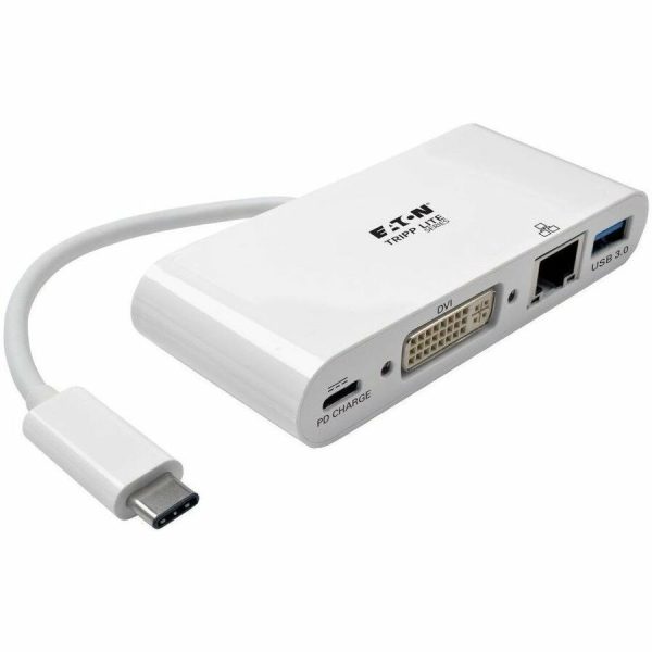 Tripp Lite USB-C Multiport Adapter, DVI, USB-A Port, Gbe and PD Charging, White