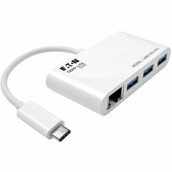 Tripp Lite 3-Port USB-C Hub with LAN Port, USB-C to 3x USB-A Ports, Gbe, USB 3.0, White