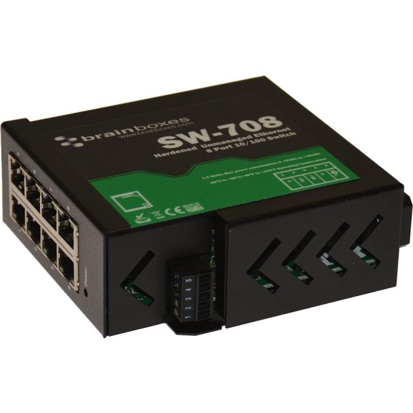 Brainboxes Hardened Industrial Ethernet 8 Port Switch DIN Rail Mountable