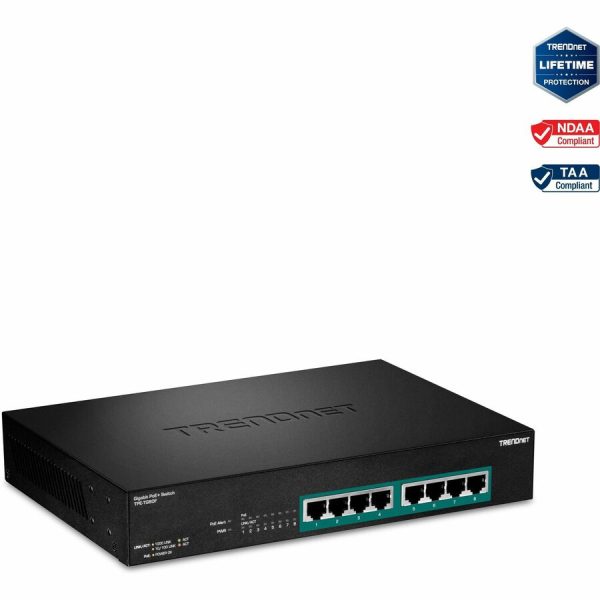 TRENDnet 8-Port Gigabit Full Power Poe+ Switch; 8 x Gigabit PoE+ Ports; 240W Power Budget; 16Gbps Switching Capacity; Rack Mountable; Ethernet Network Switch; Metal; Lifetime Protection; TPE-TG80F