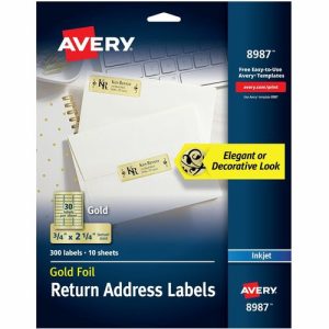 Avery  Ink Jet Gold Foil Labels, Mail, 3/4"x2-1/4", 300/PK,5PK/CT