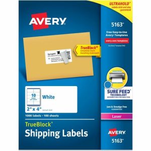Avery  Laser Labels, Mailing, Permanent, 2"x4", 1000/BX, White