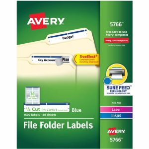 Avery  Labels, Filing, TrueBlock, 1/3 Cut, 1500/BX, Blue