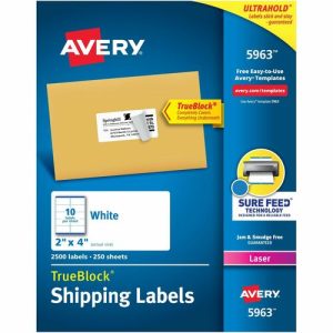 Avery  Shipping Labels, TrueBlock, 2"x4", 2500/BX, White