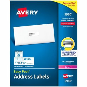 Avery  Laser Labels, Mailing, 1"x2-5/8", 7500/BX, White