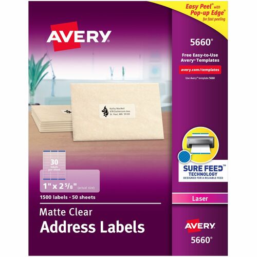 Avery Laser Labels, Address, 1"x2-5/8", 1500/BX, Matte CL