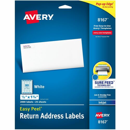 Avery Inkjet Labels, Mailing, 1-3/4"x1/2", 2000/PK, White