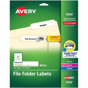 Avery Labels, Filing, TrueBlock, 1/3 Cut, 750/PK, White