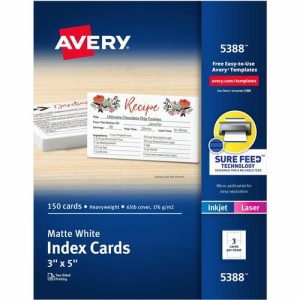 Avery Laser/Inkjet Index Cards, Perforated, 3"x5", 150/BX, White