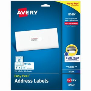 Avery Inkjet Labels, Mailing, 1"x2-5/8", 750/PK, White