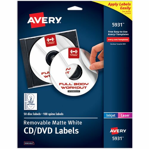 Avery CD Labels, Laser Matte, Removable, 50/PK, White