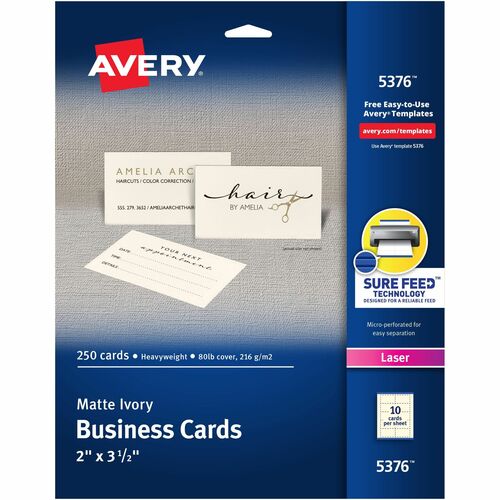 Avery Business Card, Laser, 2"x3-1/2", 250/PK, Ivory