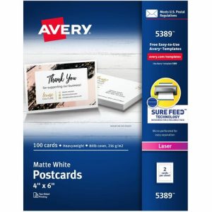 Avery Laser Postcards, Perforated, 4"x6", 100/BX, White