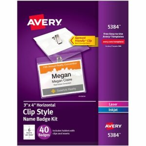 Avery  Name Badges,w/ Clip,Top Load,3"x4",40/BX,White