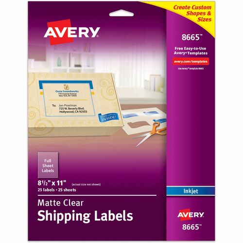 Avery Inkjet Mailing Labels, Full Sheet, 8-1/2"x11", 25/PK, Clear