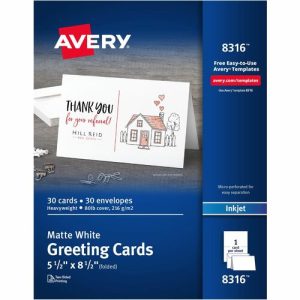 Avery  Greeting Cards,Inkjet,1/2-fold, 8-1/2"x5-1/2",30/BX,Matte WE