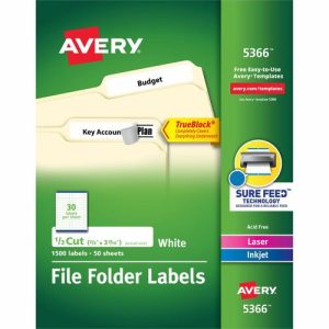 Avery  Labels, Filing, TrueBlock, 1/3 Cut, 1500/BX, White