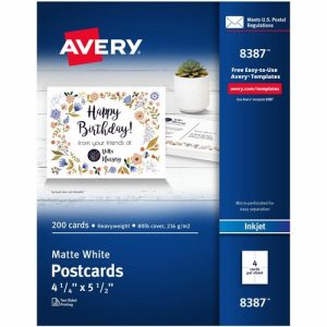 Avery Inkjet Postcard,Perforated,5-1/2"x4-1/4",200/BX,Matte,WE