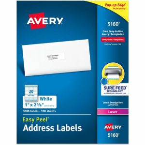 Avery  Laser Labels, Mailing, 1"x2-5/8", 3000/BX, White