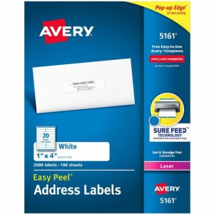 Avery  Laser Labels, Mailing,1"x4", 2000/BX, White