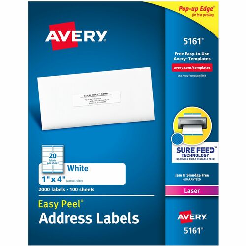 Avery Laser Labels, Mailing,1"x4", 2000/BX, White