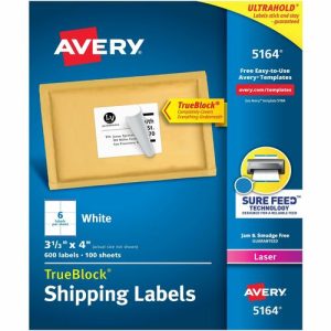 Avery  Laser Labels, Mailing, Permanent, 3-1/3"x4", 600/BX, White