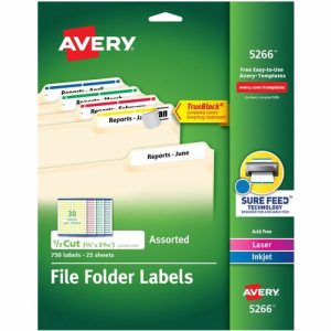 Avery  Labels, Filing, TrueBlock, 1/3 Cut, 750/PK, RD/BE/GN/YW
