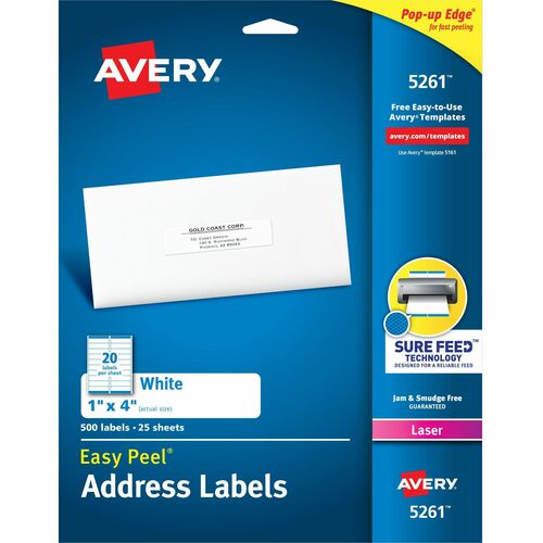 Avery Laser Labels, Mailing, 1"x4", 500/PK, White