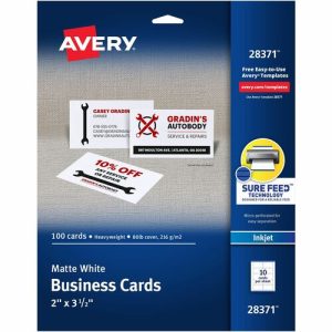 Avery  Business Cards, Inkjet, 2"x3-1/2", 500/CT, Matte White